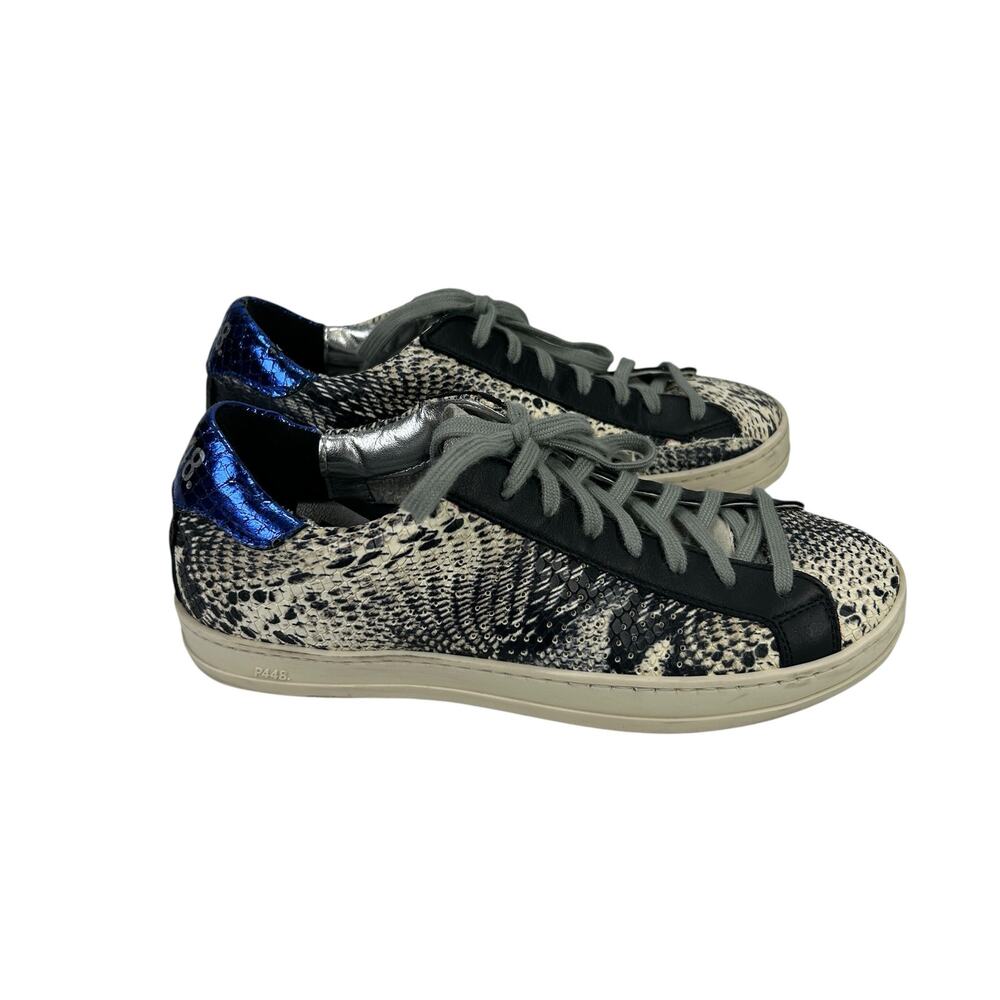 P448 John Black Blue Python Snakeskin Sneaker Size 36 / US 6